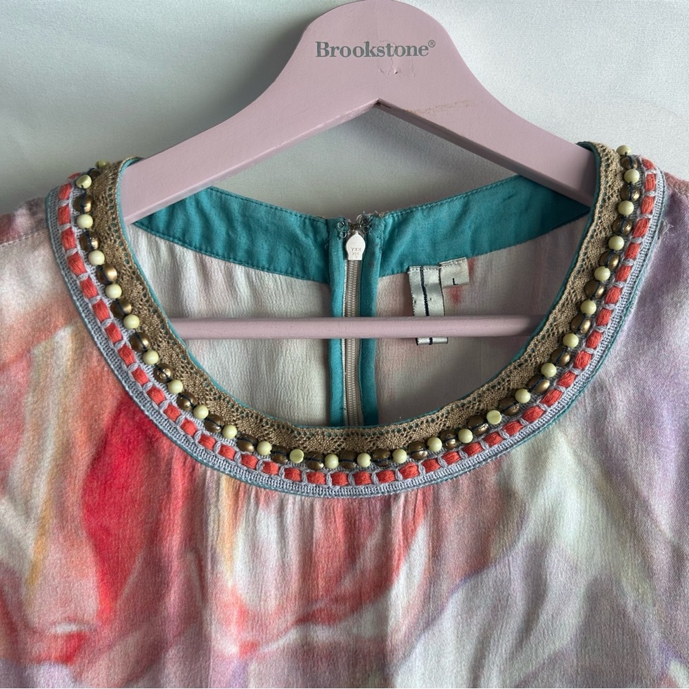 Blank London Watercolor Viscose Crepe Satin Short Sleeve Dress | Size Large - Picture 7 of 14